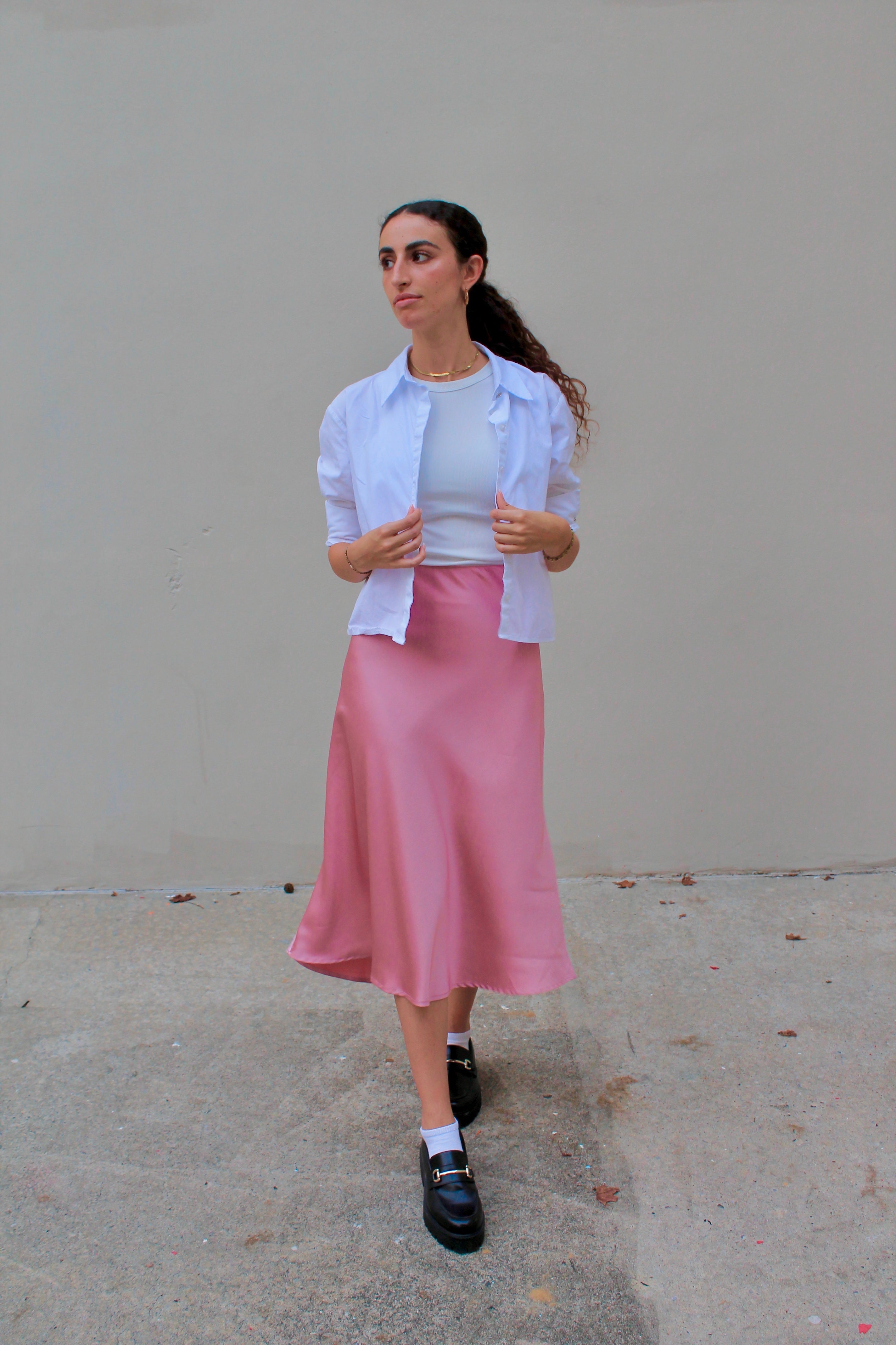 Pink slip shop skirt outfit