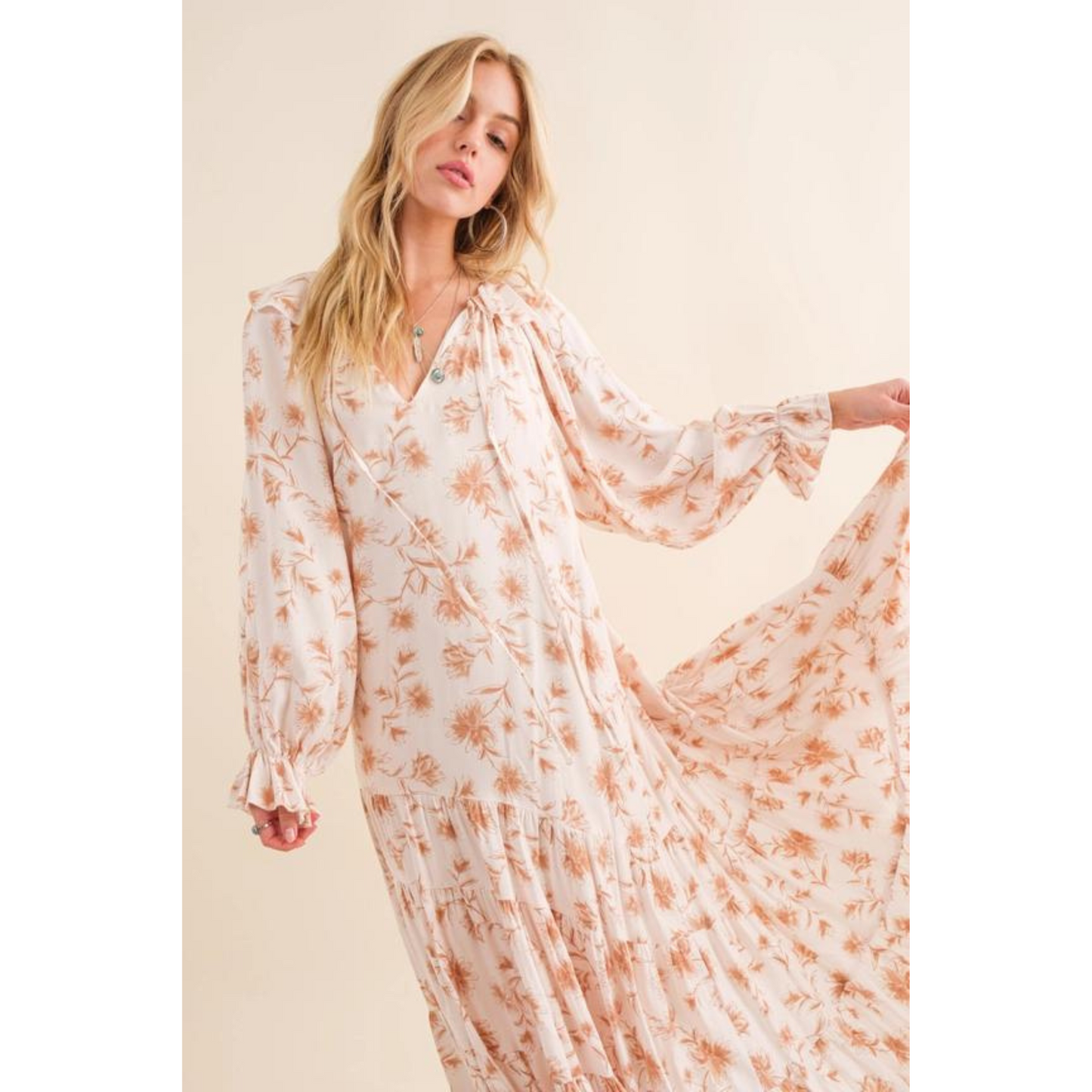 Peach Floral Maxi Dress